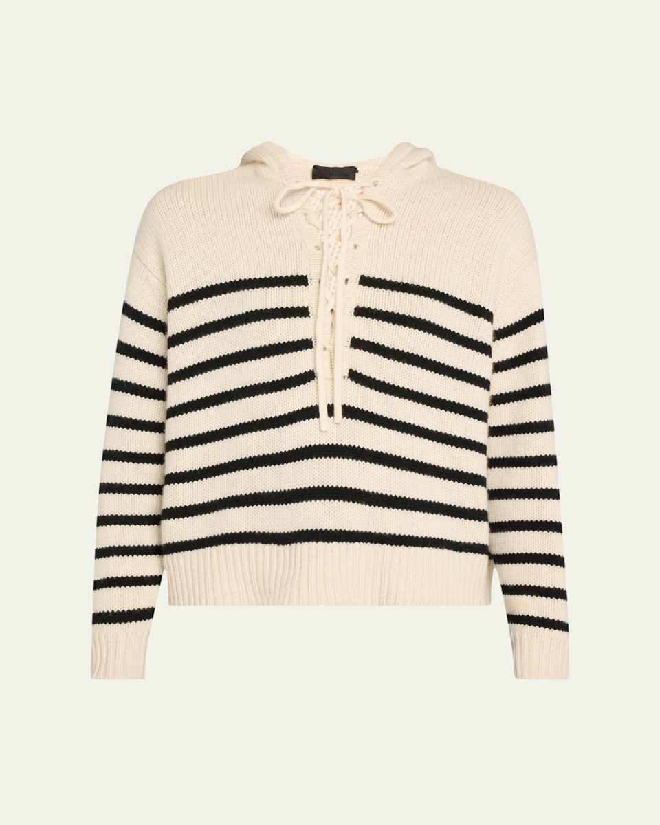 Noemi Hooded Lace-Up Stripe Cashmere Sweater